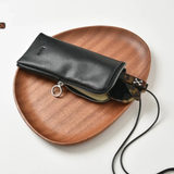 Leather Zip Glasses Pouch with Lanyard