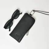 Leather Zip Glasses Pouch with Lanyard