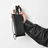 Leather Zip Glasses Pouch with Lanyard